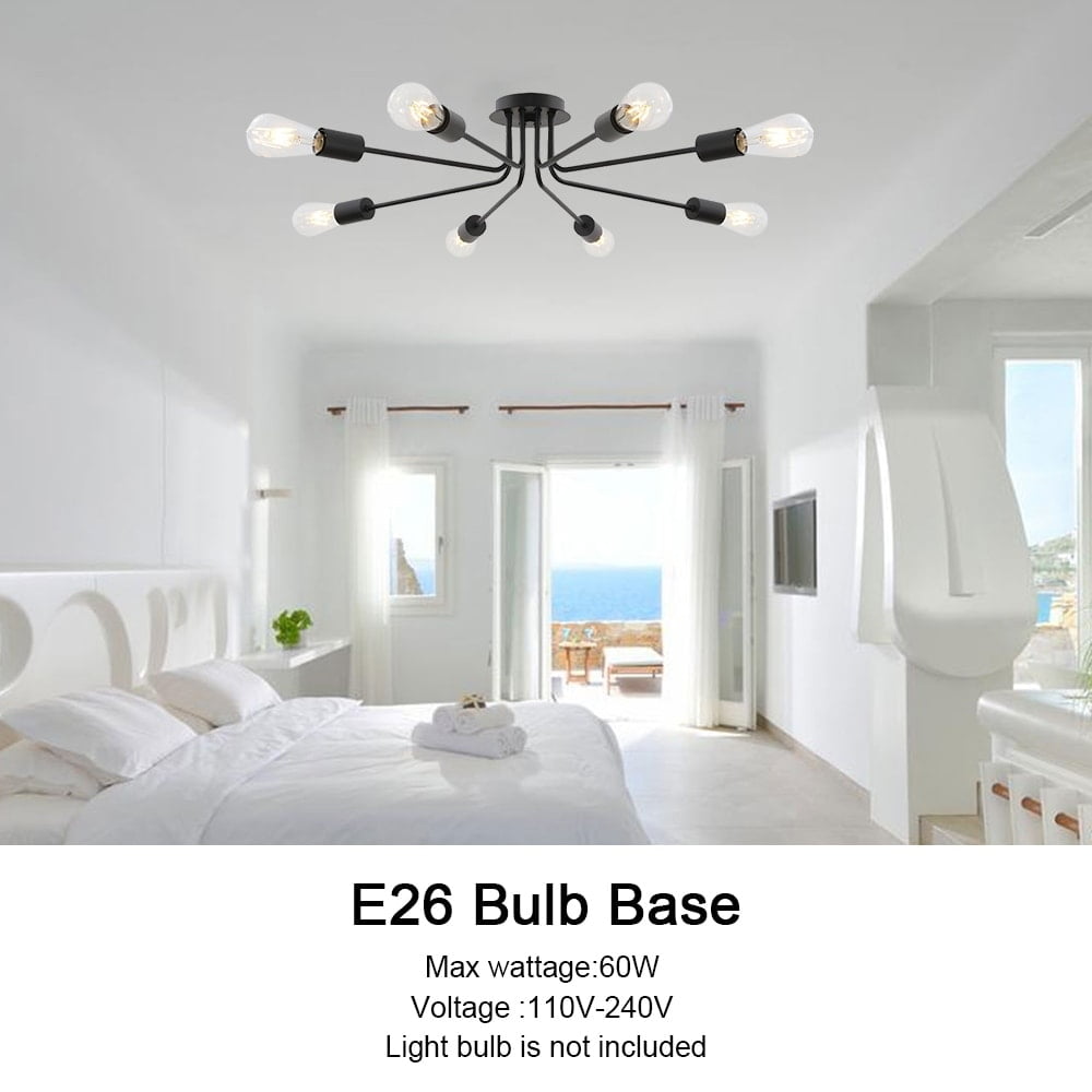 VINLUZ Farmhouse Ceiling Light Black Finish Sputnik Semi Flush Mount Black - 6-lights