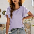 thumbnail image 2 of Womens Tops Hollow Out Tunic 2022 Ruffle Short Sleeve T Shirts Cute Flowy Tshirt Casual Dressy Blouses for Leggings, 2 of 5