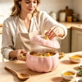 thumbnail image 4 of Pink Pumpkin Shaped Ceramic Dutch Oven Pot with Lid, Double Handle Bowl for Fall Holiday Cooking & Table Decor 13.5oz, 4 of 5