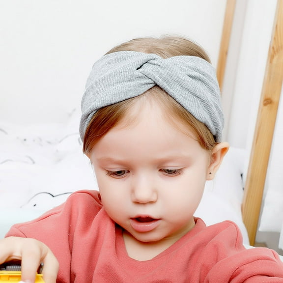 Baby Children Knit Twisted Headwrap Wide Headband Warm Soft Elastic Cable Bow Hair Accessories for Infants and Toddlers Gray