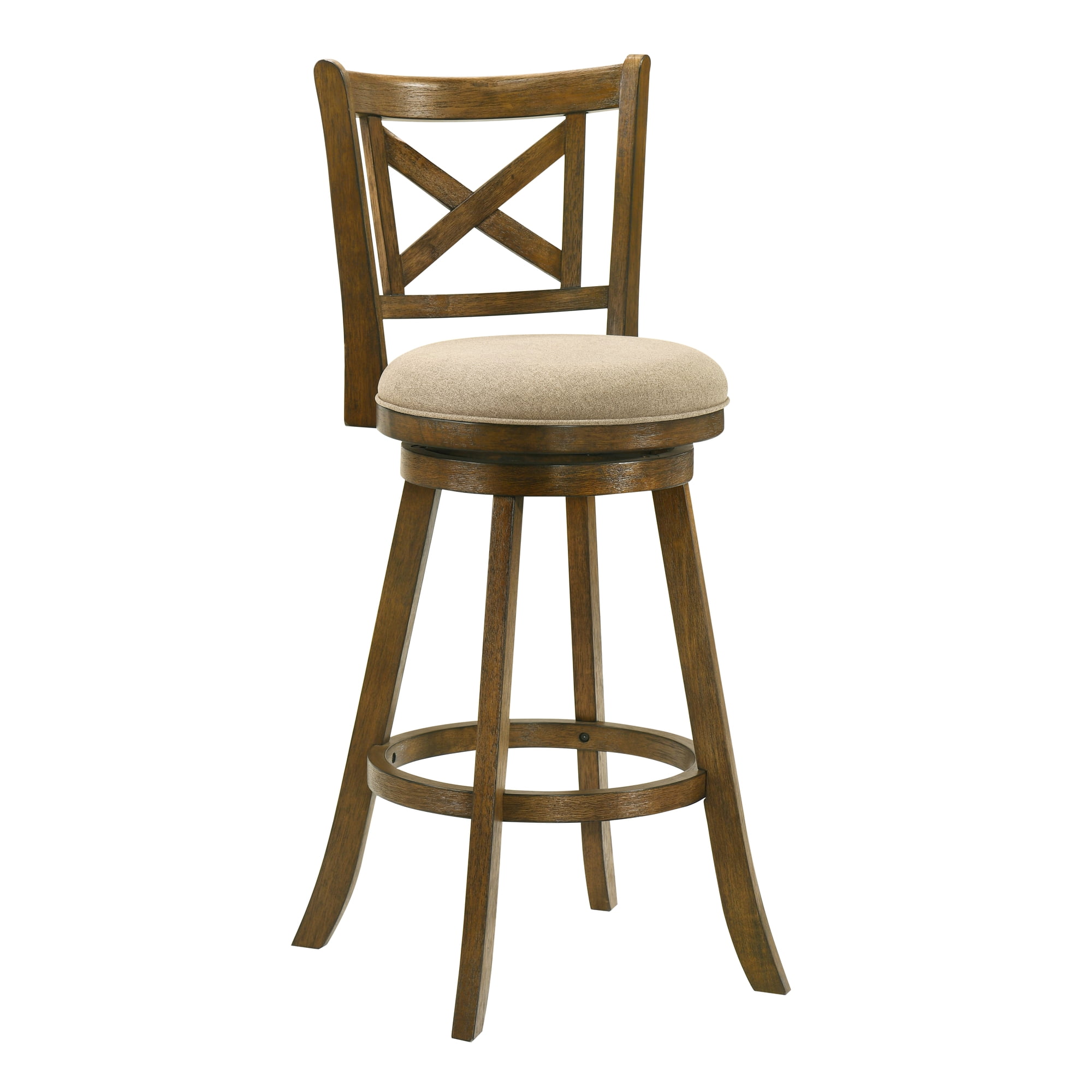 Kodi Modern Farmhouse Swivel Wood Bar Height Kitchen Bar Stool in Sepia Brown Finish with Light Scone Fabric Upholstered Seat - Set of 2