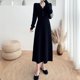 thumbnail image 5 of Vestido Midi de punto de manga larga con cuello en V, suéter de Color sólido de cintura alta, fiesta de vacaciones, ropa de invierno y otoño, disfraz negro M Inevent AP008203-04, 5 of 7