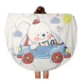 thumbnail image 1 of POGLIP 60 inch Round Beach Towel Blanket Bunny Rabbit in Car Kid Baby Celebration Auto Travel Circle Circular Towels Mat Tapestry Beach Throw, 1 of 2