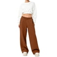 thumbnail image 5 of VV AVEORS Wide Leg Sweatpants Women Baggy High Waisted Gym Workout Joggers Elastic Waist Track Pants Brown M, 5 of 7