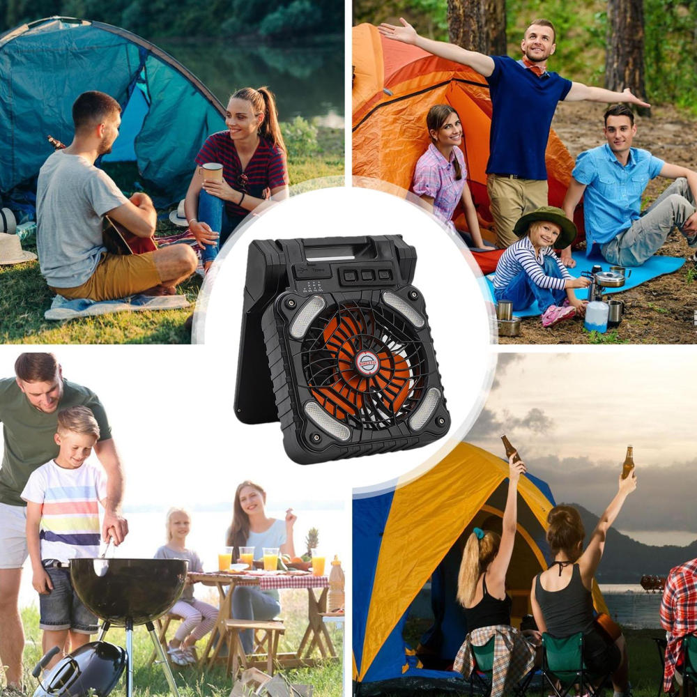 Ridecle Ventilador Solar Solar Camping Fan With LED Lantern Timer Rechargeable Portable Conditioner 4-Speed For Beach Picnic Gardening attractively