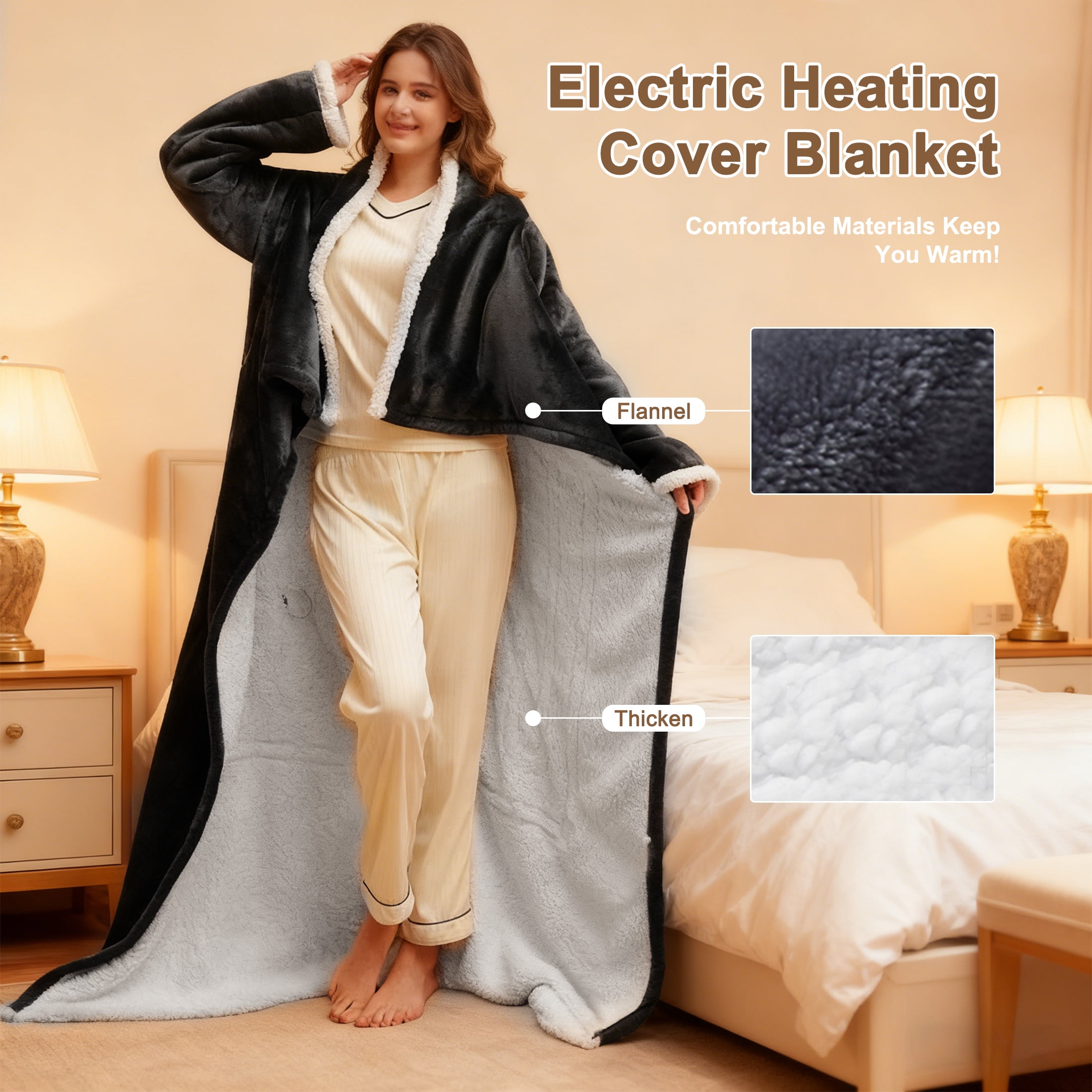 Wearable Heated Blanket，Portable Electric Heated Throw Blanket with Sleeves & Foot Pocket 50"x70"+14" Electric Snuggle Throw, 6 Rapid Heating Settings, 1-12H Auto Shut-off,Machine Wash,Perfect Portab