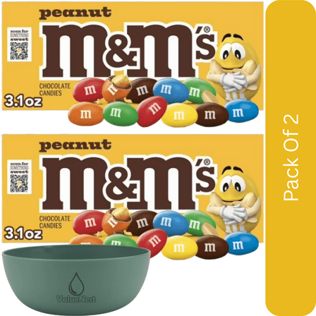 M&M's Peanut Milk Chocolate Candy Theater Box - 3.1 oz-2pk, With Olive Green Bowl By ValueNest