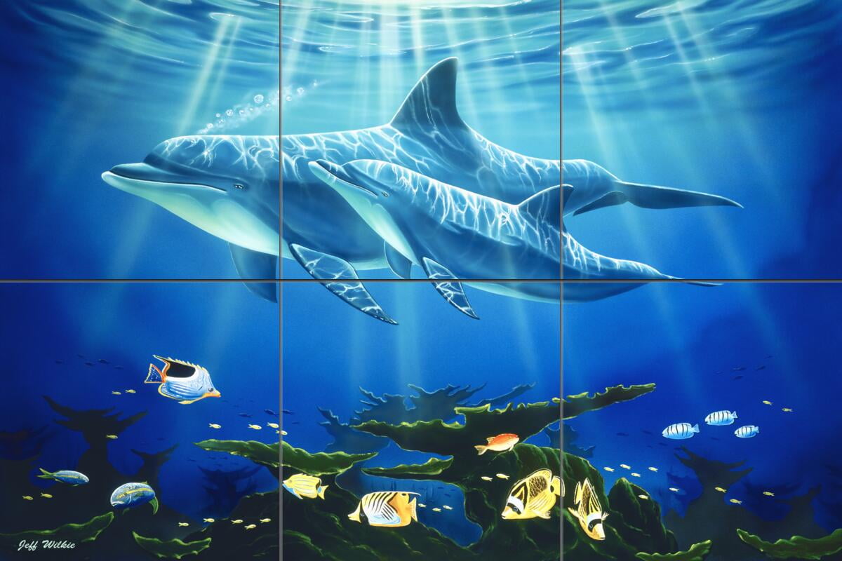 Tile Mural Bathroom Backsplash - Dolphin Reef - by Jeff Wilkie ...