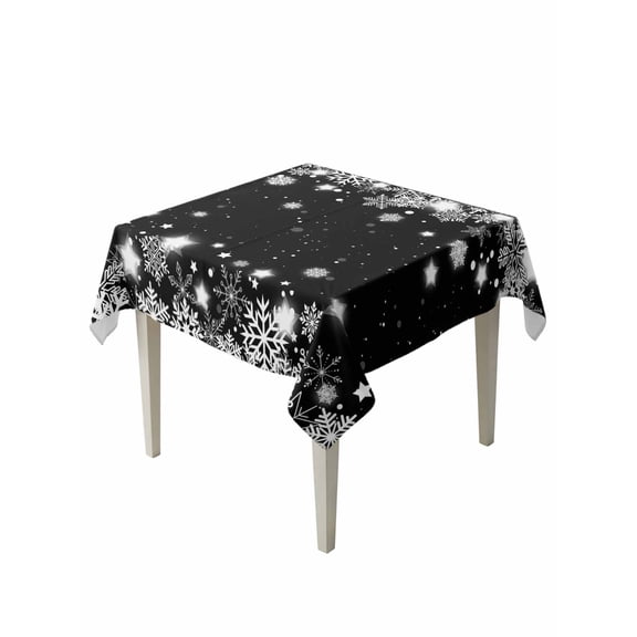 Square Tablecloth 60 x 60 Inches Winter Snowflakes Stars Black Texture Waterproof & Stain Resistance Table Cloth Decorative Fabric Table Cover for Dinning/Party/Buffet/Banquet