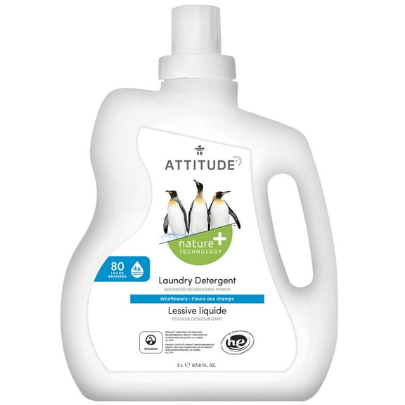 ATTITUDE Natural Laundry Detergent Liquid, Non Toxic, Plant Based, Advanced Deodorizing Power, Wildflowers, 67.6 Fl Oz, 80 Loads
