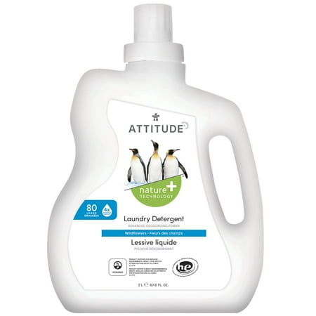 ATTITUDE Natural Laundry Detergent Liquid, Non Toxic, Plant Based, Advanced Deodorizing Power, Wildflowers, 67.6 Fl Oz, 80 Loads