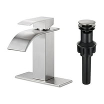 Cobbe Single Handle Single Hole Brushed Nickel Waterfall Bathroom Sink Faucet with Deck Plate and Pop-Up Drain Assembly