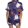 thumbnail image 4 of Halloween Under $ 15 Women Pajama Sets Women Graphic Print Short Sleeve Button Top and Shorts Set Gift Purple Pajama, 4 of 5