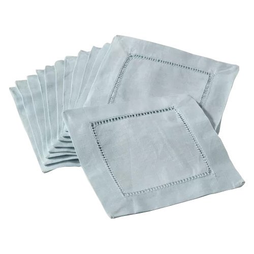 SARO 6100C.A6S 6 in. Lange Square Hemstitch Cocktail Napkin - Aqua Set of 12