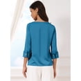 thumbnail image 3 of DARING DIVA Women's Satin Boat Neck 3/4 Sleeve Business Shirt L Peacock Blue, 3 of 6