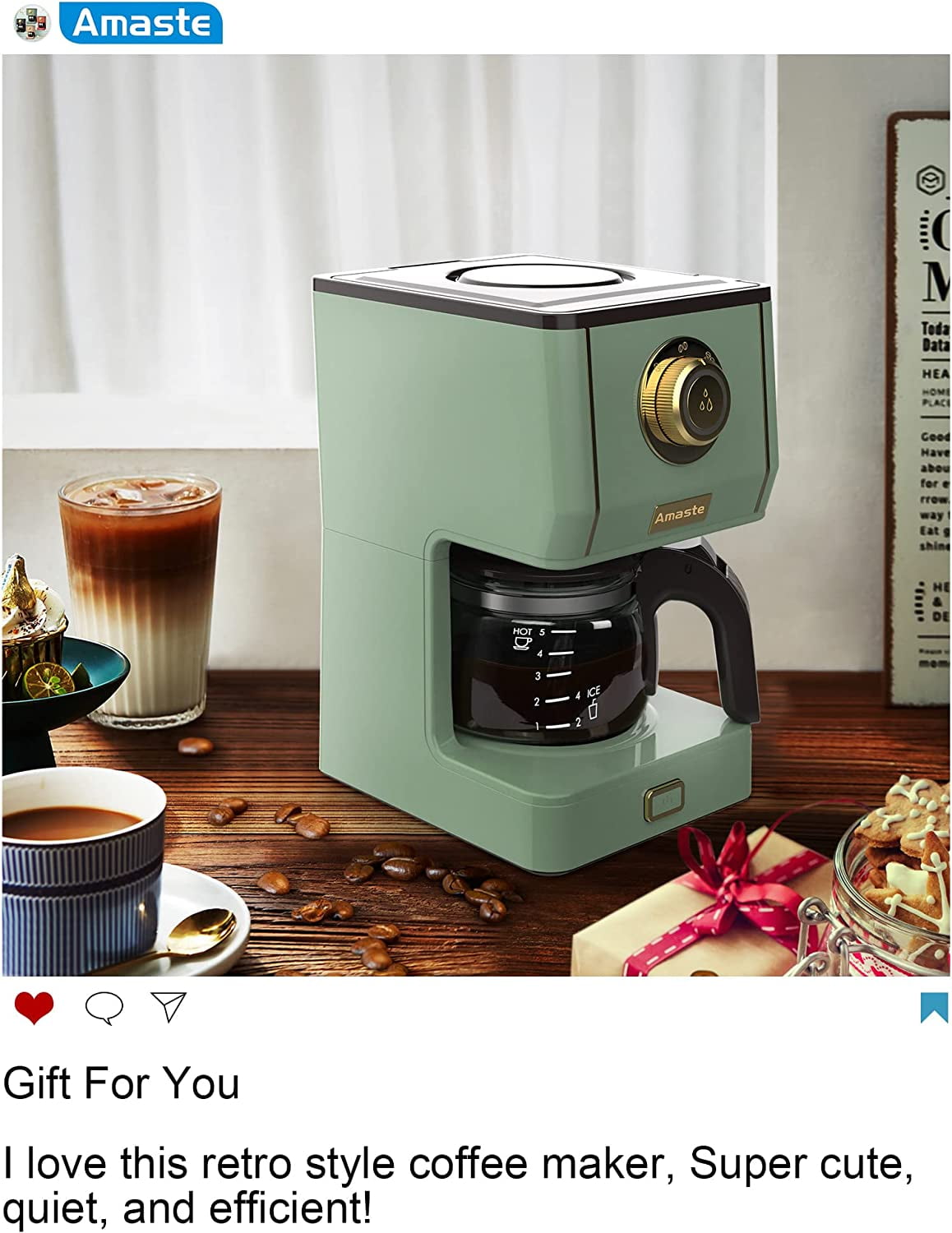 Drip Coffee Maker, Coffee Machine with 25 Oz Glass Coffee Pot, Retro Style Coffee Maker with Reusable Filter & Three Brewing Modes, 30minute-Warm-Keeping, Matcha Green