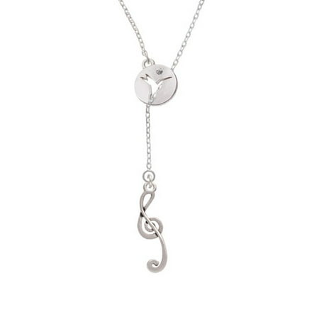 Long Lariat - Long Curly Clef Hummingbird Disc Lariat Necklace