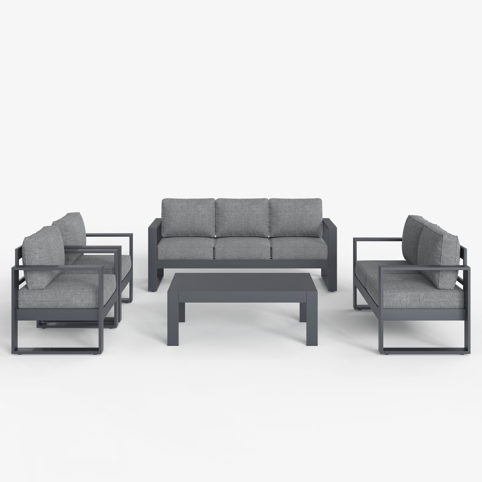 LayinSun 5 Piece Hight Back Aluminum Outdoor Furniture Set with Coffee Table, Modern Patio Conversation Sets