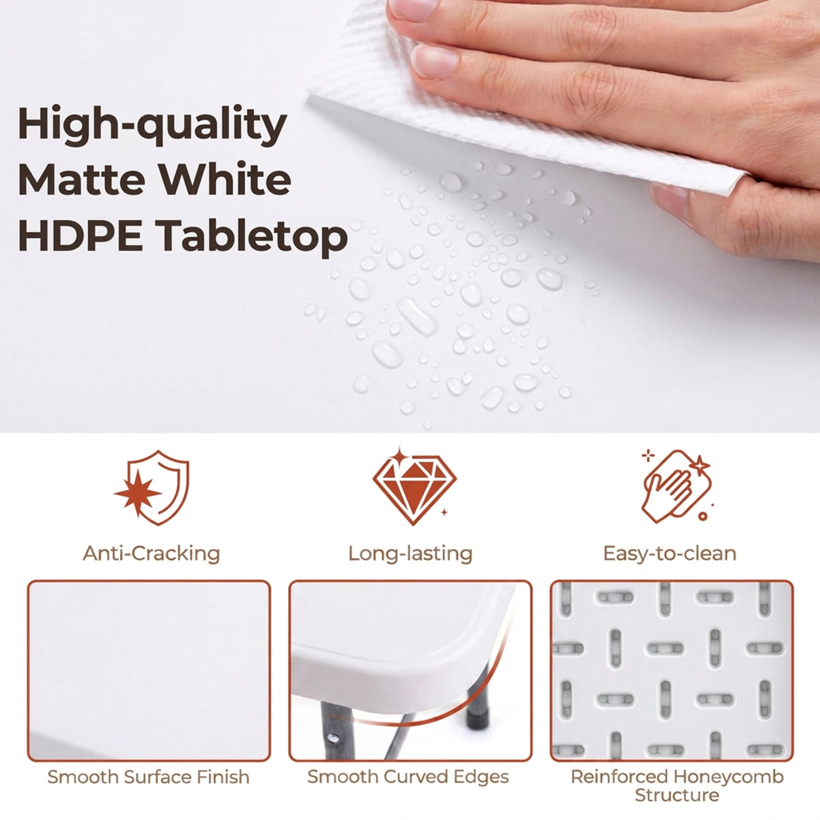 Biotree 6 FT Folding Table Plastic Fold-in-Half, Portable HDPE Camping Utility Table with Handle and 220 lbs Capacity for Party Picnic, White