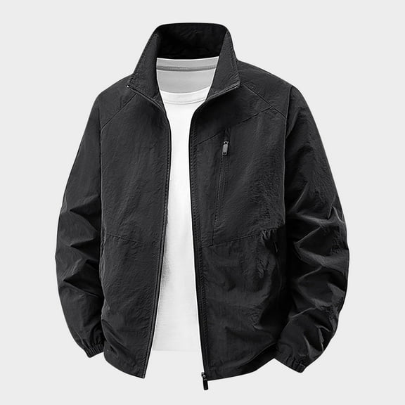 Yusimy Men's Casual Solid Color Lightweight Zip-Up Jacket Multiple Pockets Long Sleeve No Hood Utility Outerwear