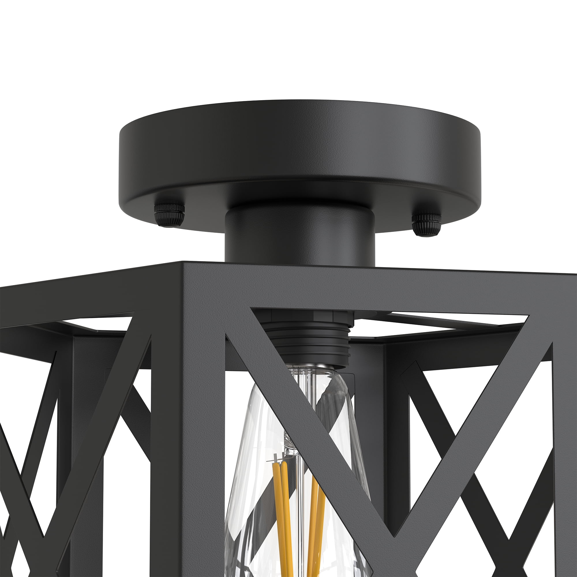 YANSUN Farmhouse Semi Flush Mount Ceiling Light, Industrial Black Hallway Light Fixture, Small Metal Cage Close to Ceiling Lights for Kitchen Living Room Porch Bedroom