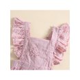 thumbnail image 5 of Baby Girls Summer Romper with Headband, Plain Fly Sleeves Lace Square Neck Tie-Up Romper, Infant Snap Triangle Backless Jumpsuit, 5 of 9