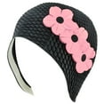thumbnail image 2 of Beemo Swim Bathing Caps for Women & Girls - Retro Style Latex Bubble Crepe Swimming Hat with Tripple Flowers for Long/Short Hair, 2 of 4