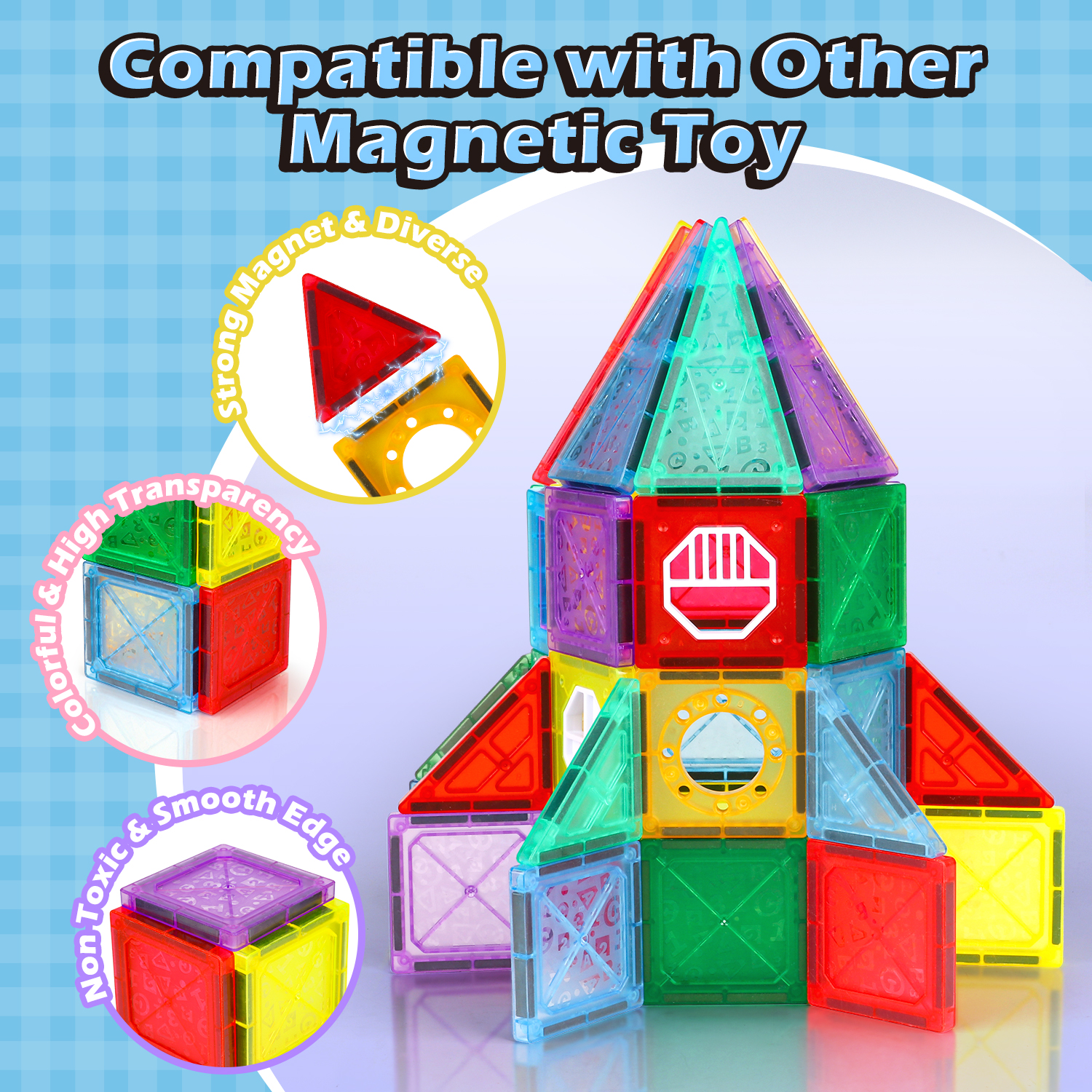 Beefunni 90PCS Magnetic Building Tiles Set, STEM Construction Toy with Mini Figures & Light Blocks, Educational Magnetic Blocks, Creative Building Playset, Gift Idea