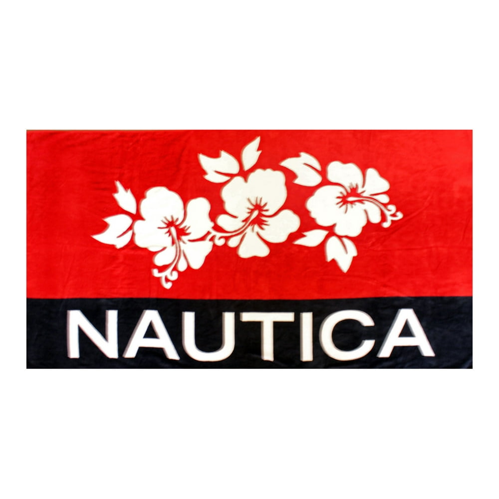 Nautica XLarge Beach Towel Floral Red White Blue 35" x 66" Towel New
