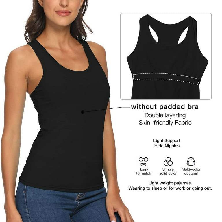 Women's Camisole with Shelf Bra Tank Tops for Layering Stretch Casual  Undershirts Wider Strap 