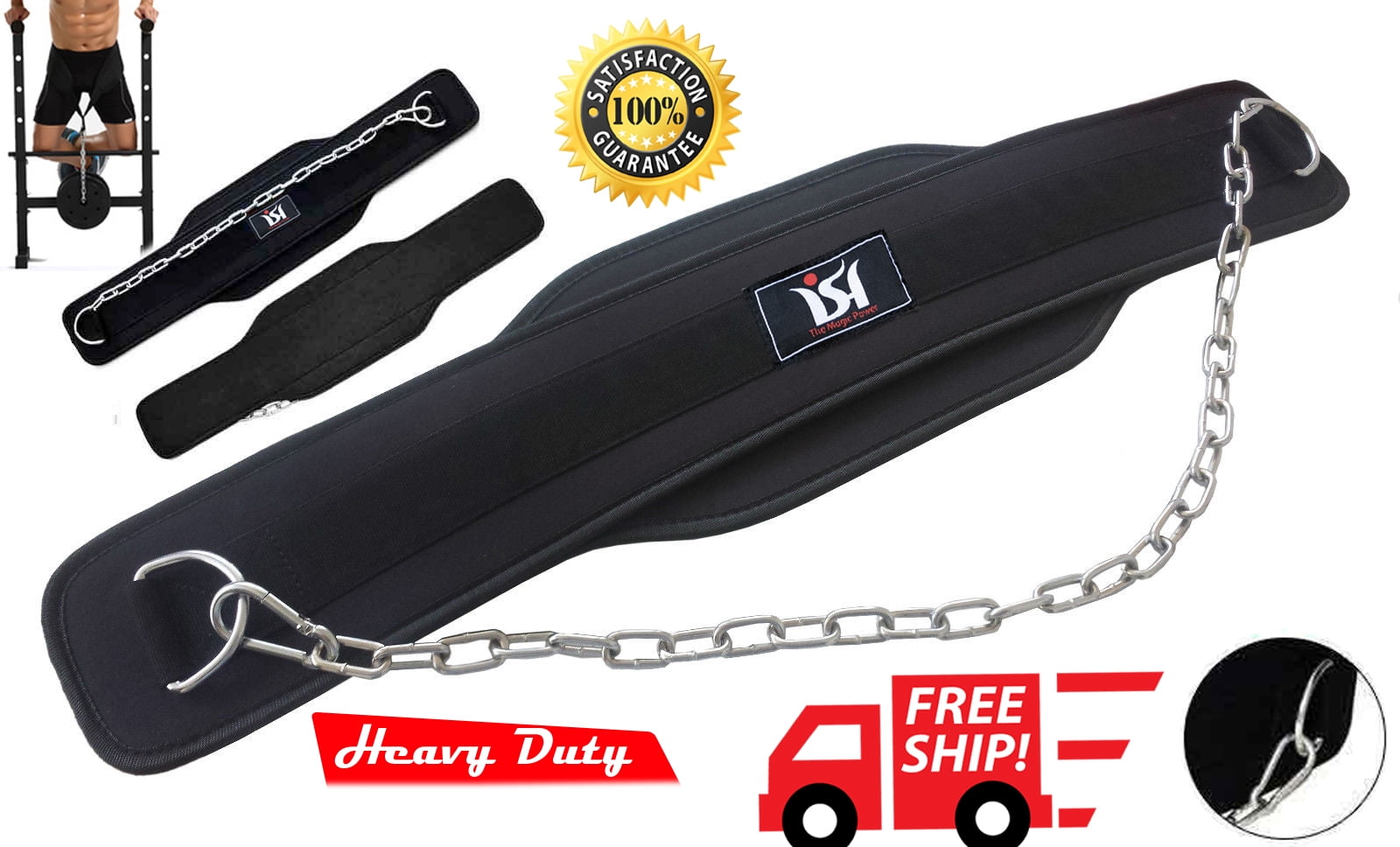 Weight Lifting Belt Gym Back Pull up Chain Neoprene Dipping Workout