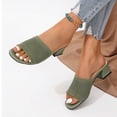 thumbnail image 4 of Miluxas Open Toe Low Heeled Slides Sandals Elastic Band Wide Thick Heel Sandals Army Green 6.5(38), 4 of 9