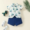 thumbnail image 2 of Baby Beach Essentials 2T Clothes Boys Toddler Baby Boy Short Sleeve Button Down Shirt & Casual Shorts Set Summer Outfits Clothes Dark Blue 12-18 Months, 2 of 8