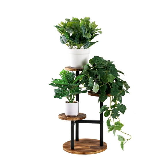 VECELO Plant Stand 3-Tier Tall Wood Flower Pots Display Shelves, Indoor Outdoor Planter Pot Holder for Patio Garden Balcony Living Room Bedroom, Brown