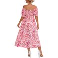 thumbnail image 3 of Avamo Femmes Maxi Robes Manches Courtes Robe Florale Été Plage Robe Soleil Sexy Partie Rose M, 3 of 3
