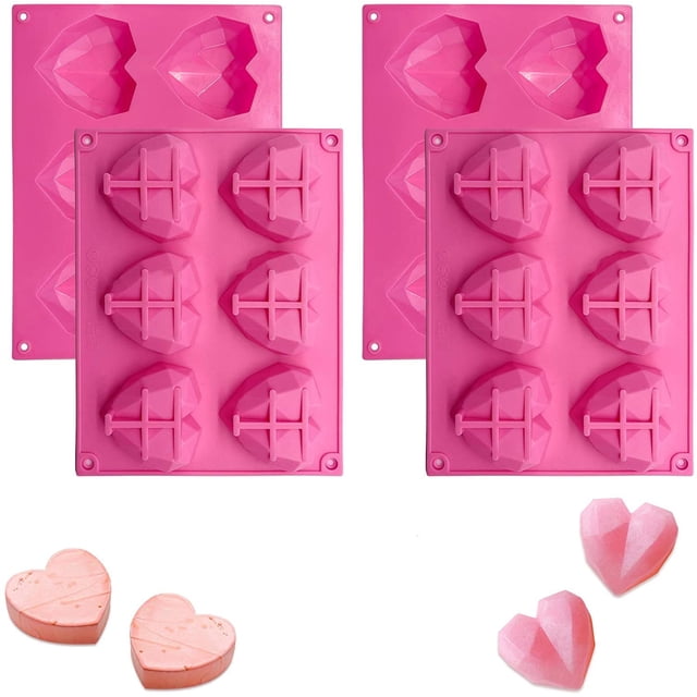 2pcs 6 Holes Heart/Diamond Silicone Molds,3D Mousse Cake Mold for Hot Chocolate Bomb Baking Chocolate Fondant Wedding Engagement Valentines Day