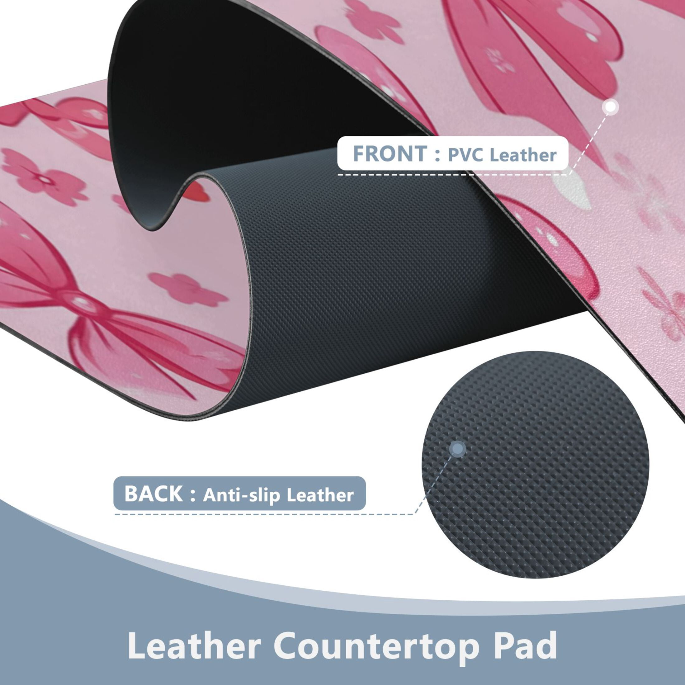 Leather Keyboard and Mouse Desk Mat Office Desk Accessories Protective Office Desk Decor Desk Pad Mat for Gaming, Work from Home, Office Pink Cute Bows 16.5" x 35.4"