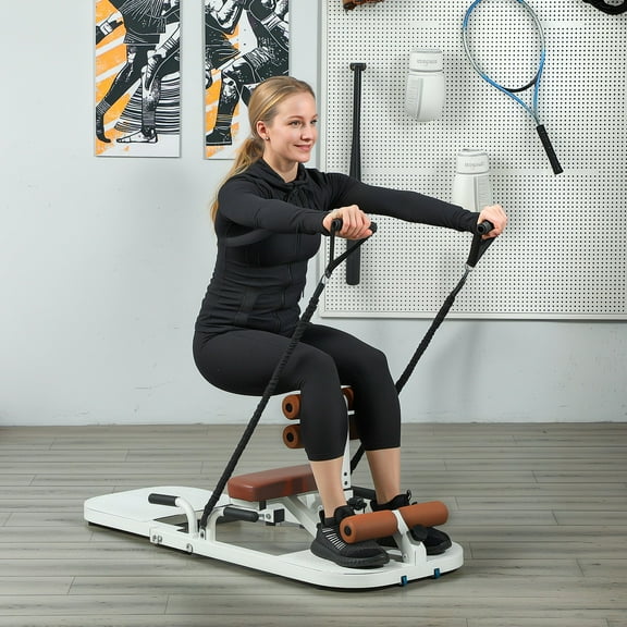 Foldable Sissy Squat Machine - Hip Thrust Machine with Push Up Stand - Glute Workout Equipment - White General