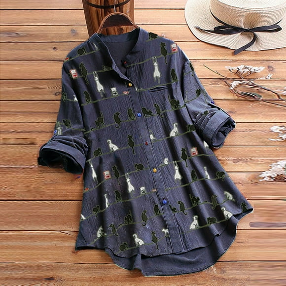 zanvin fall blouse for women on clearance, Women Casual Print Long Sleeve Button Loose Shirt Top Blouse,Halloween gift