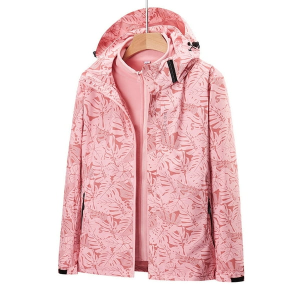 Lcziwo Womens Trench Raincoat Plain Waterproof Hooded Trench Coats Outdoor Hiking Travel Climbing Windbreaker Pockets 3 in 1 2025 Raincoats Pink,XXL