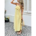 thumbnail image 6 of Butter Yellow Gingham 3D Floral Halter Maxi Dress For Women Summer Beach Vacation Outfit, 6 of 8