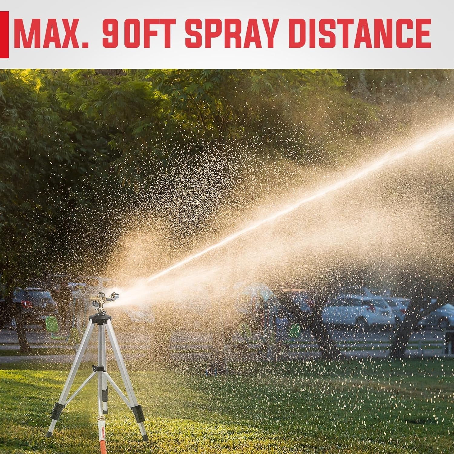 YAMATIC 360° Impact Sprinkler on Adjustable Tripod Base, Heavy Duty for Lawn, Yard & Garden (20–90FT Coverage)