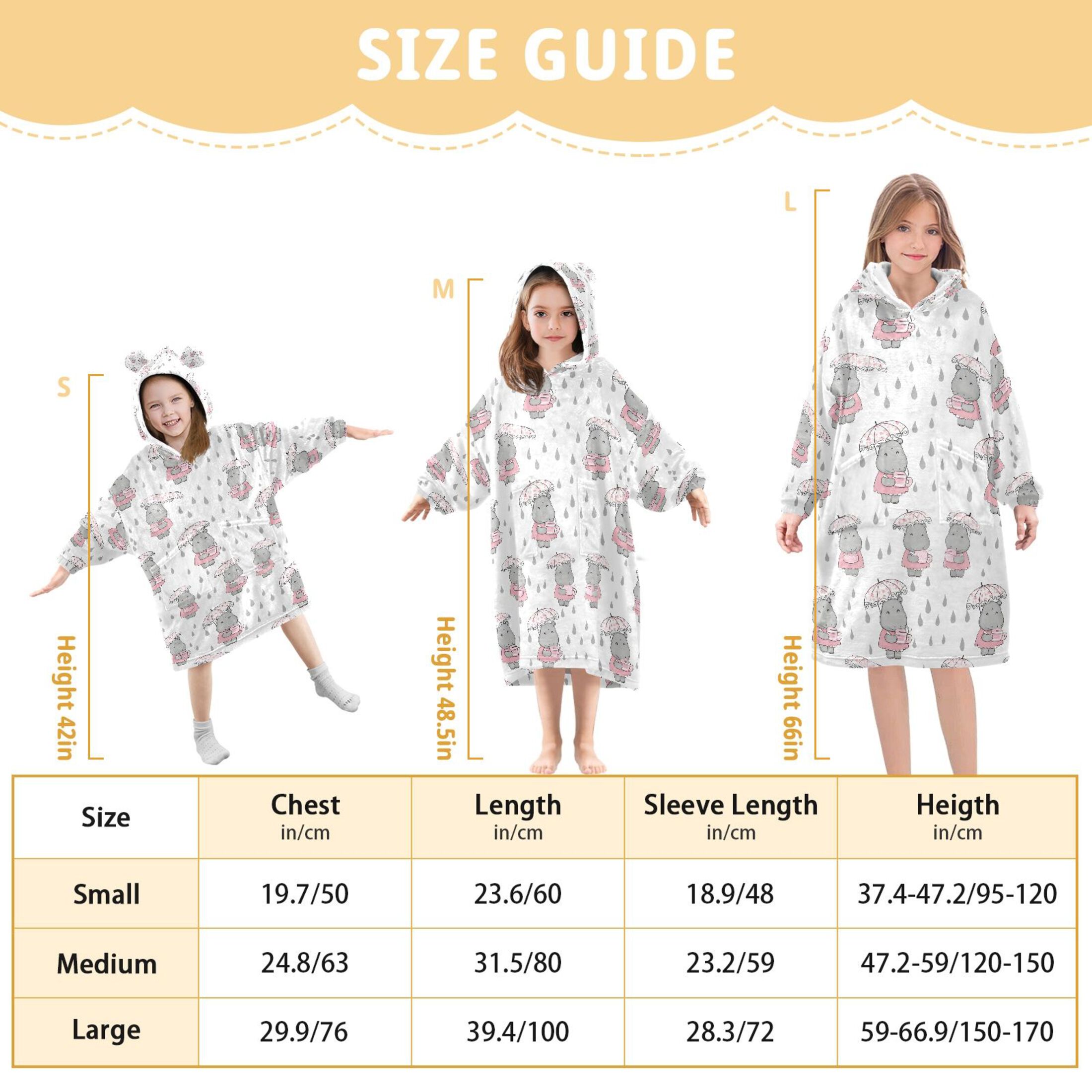 joogoo Blanket Hoodie for Cartoon Hippo in Rain Oversize Sweatshirt 3-14 YR L