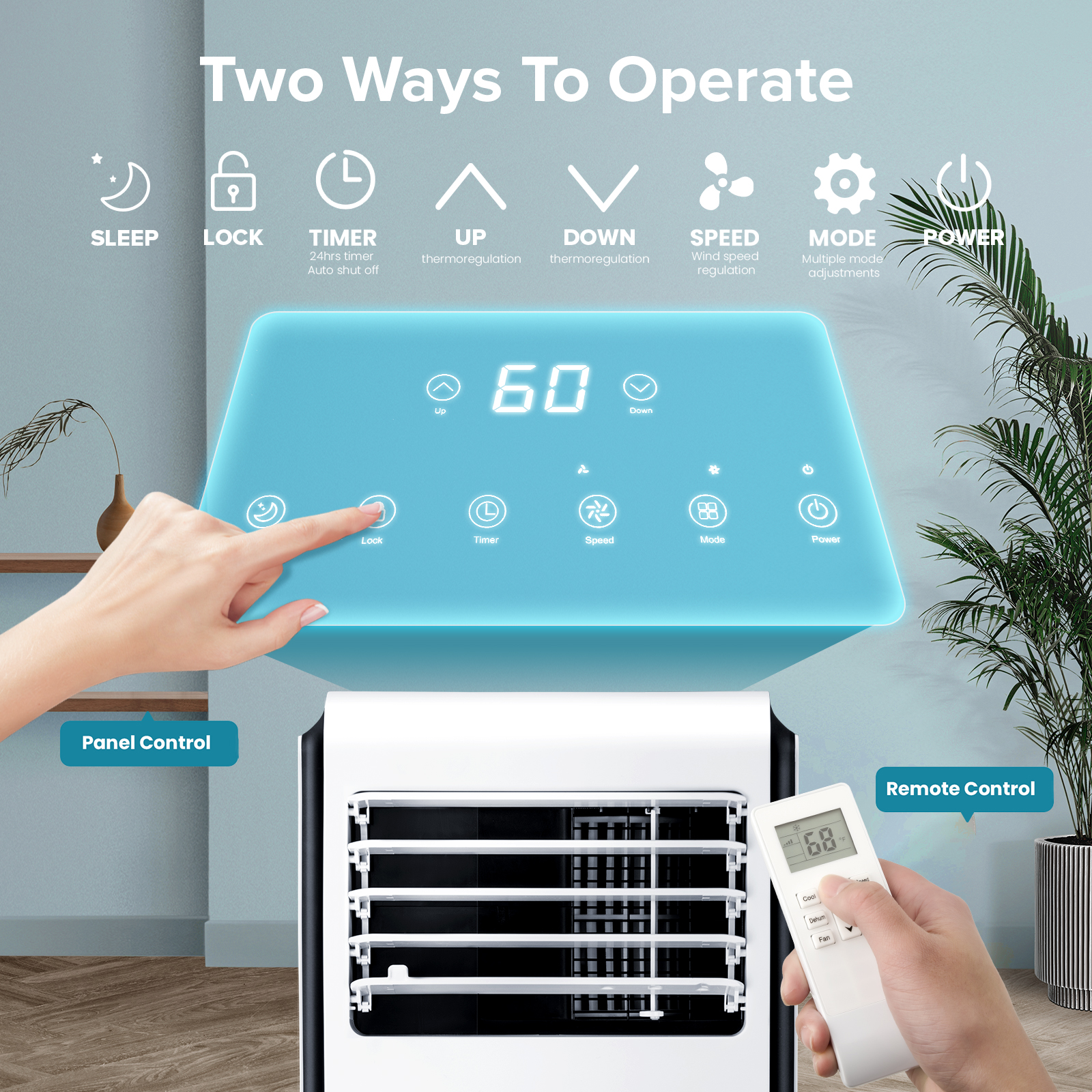 Electactic 8000 BTU 3 in 1 Portable Air Conditioner with remove control, cools up 350 Sq Ft, 24h Timer, White