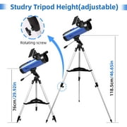 TELMU Reflector Telescope 114mm Aperture 500mm AZ, Adjustable(29.9-46.6in) for beginers kids adults