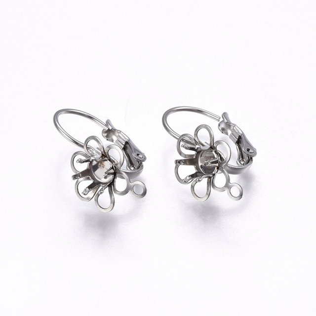 Tarnish Resistant 304 Stainless Steel Leverback Earring Findings with Loop Flower Stainless Steel Color Tray: 5mm 22x11x12mm Hole: 1.5mm Pin: 0.8mm