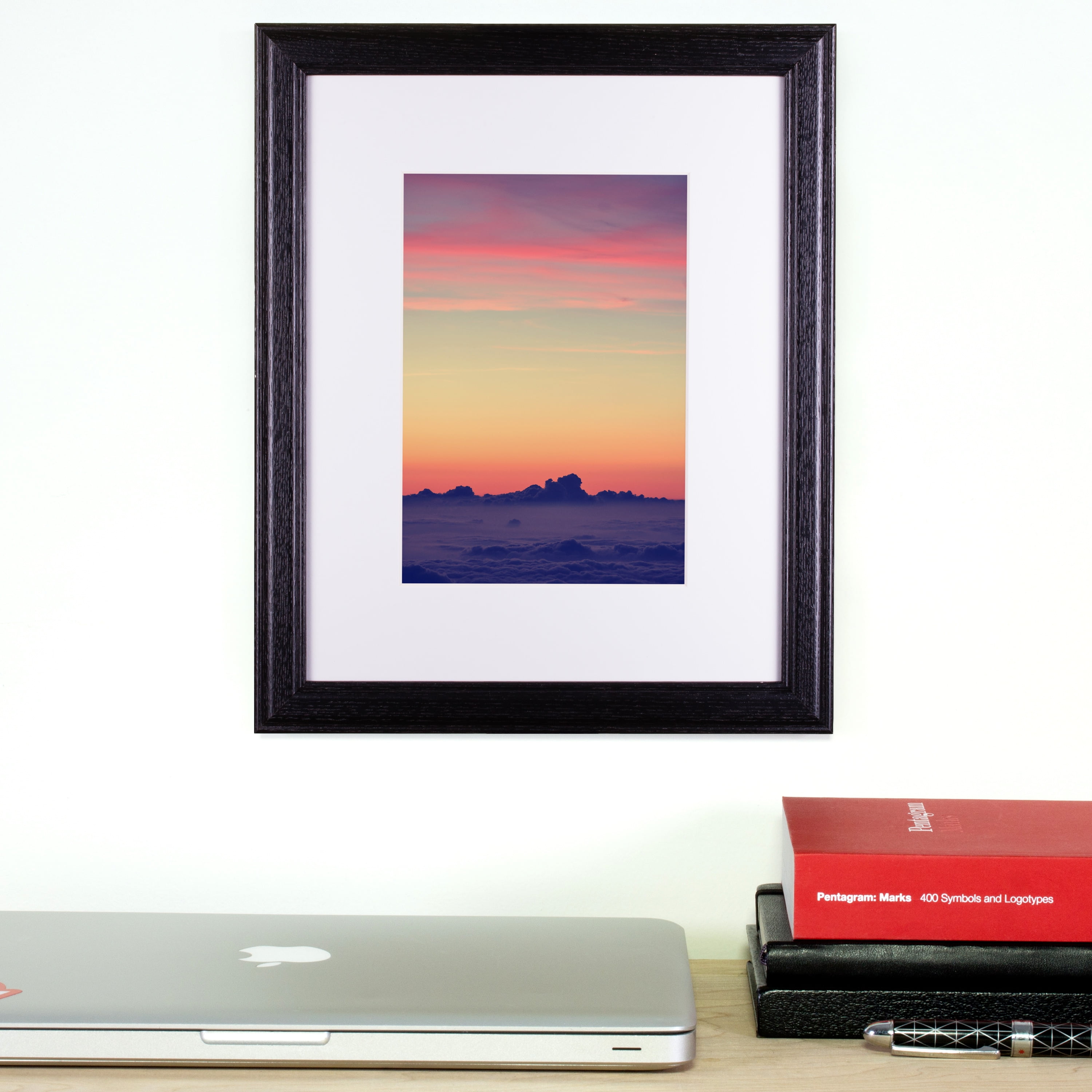 Craig Frames Wiltshire 236, Simple Black Hardwood Picture Frame with Single White Mat - Displays a 18x24 inch Print with the Mat or 22x28 inch without the Mat