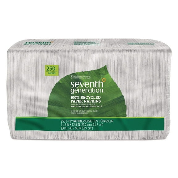 Seventh Generation 13713 11-1/2 in. x 12-1/2 in. 1-Ply 100% Recycled Napkins - White (250/Pack)