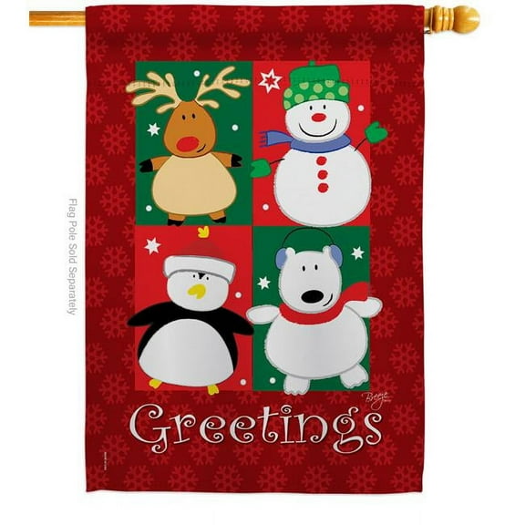 Breeze Decor H114063-BO 28 x 40 in. Pals Greetings House Flag with Winter Christmas Double-Sided Decorative Vertical Flags Decoration Banner Garden Yard Gift