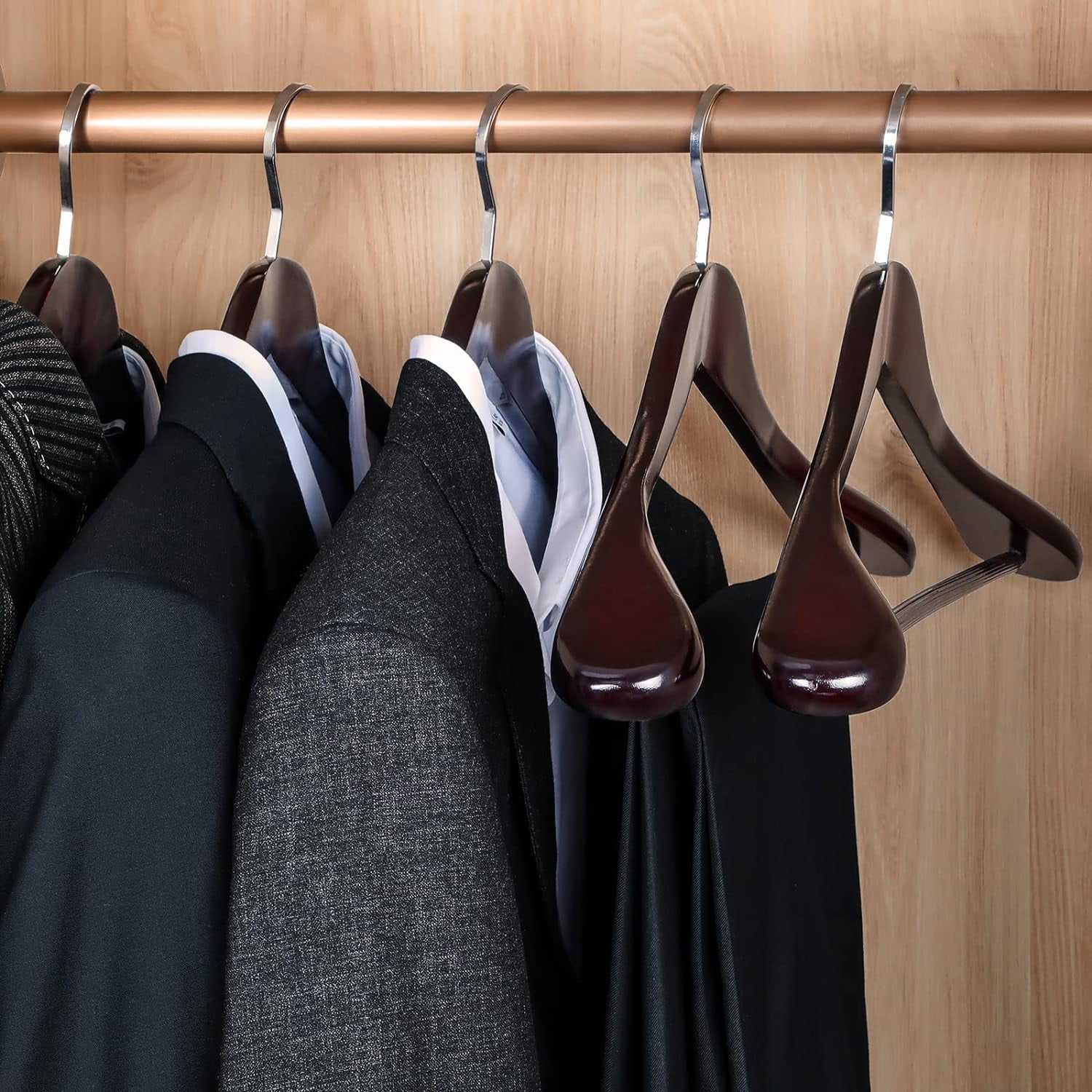 White Wooden Coat Hanger 6 Pack, Wood Suit Hangers,Glossy Finish with Extra-Wide Shoulder, Thicker White Hooks & Anti-Slip Bar,Suitable for Coat, Suit,Dress,Jacket,Heavy Cloth